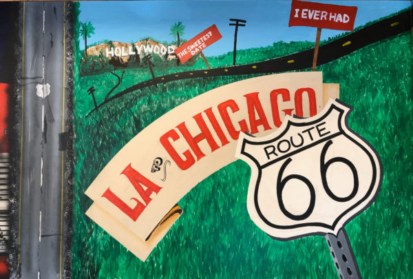 Wandgemälde im Restaurant The Launching Pad an der Route 66 in Illinois