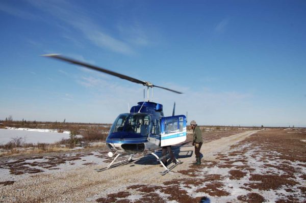 Ein Helikopter bringt Passagiere zur Lodge an der Hudson Bay