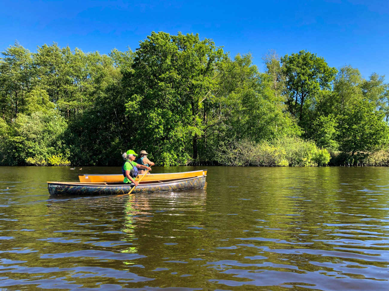 Kanufahrer im Nationalpark Weerribben-Wieden in der Provinz Overijssel in den Niederlanden