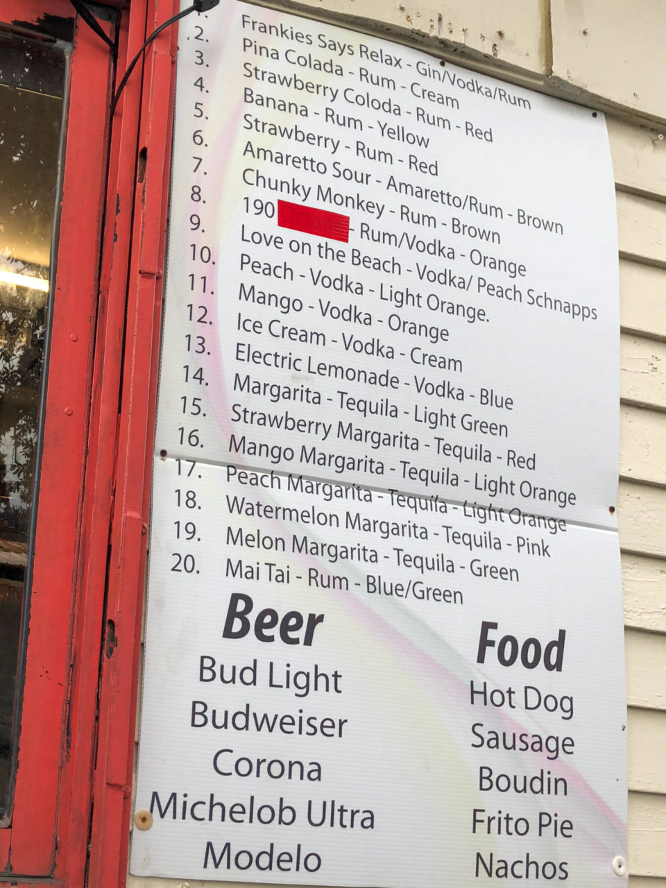 Speisekarte von Frankie's Daiquiri Drive Through in Louisisana