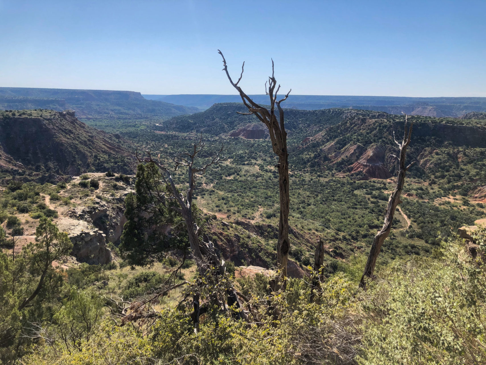 Aussicht auf den Palo Duro Canyon an der Route 66 in Texas. Es ist die zweitgrößte Schlucht der USA nach dem Grand Canyon