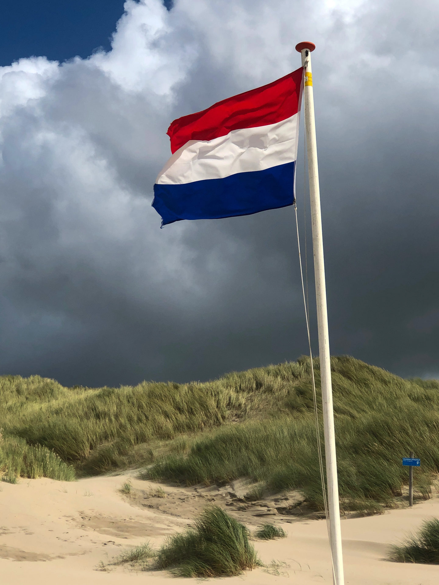 Holland-Flagge mit Dünen im Hintergrund