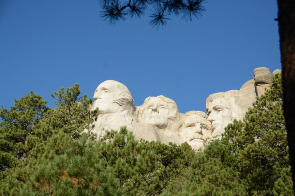 Der Mount Rushmore in South Dakota zwischen Bäumen