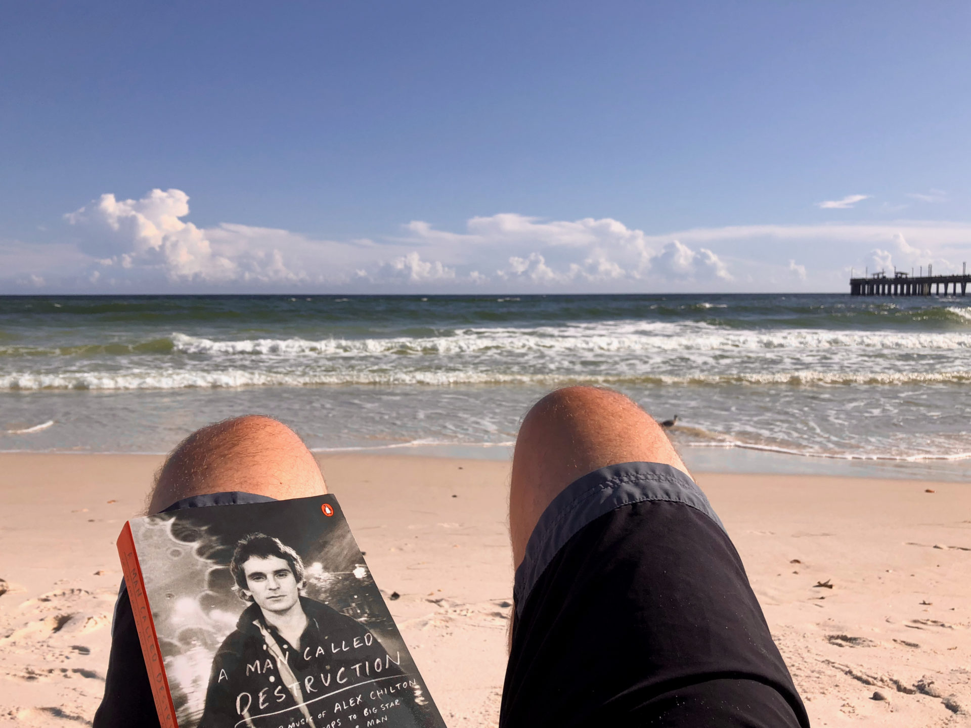 Buch über Alex Chilton am Strand von Gulf Shores in Alabama