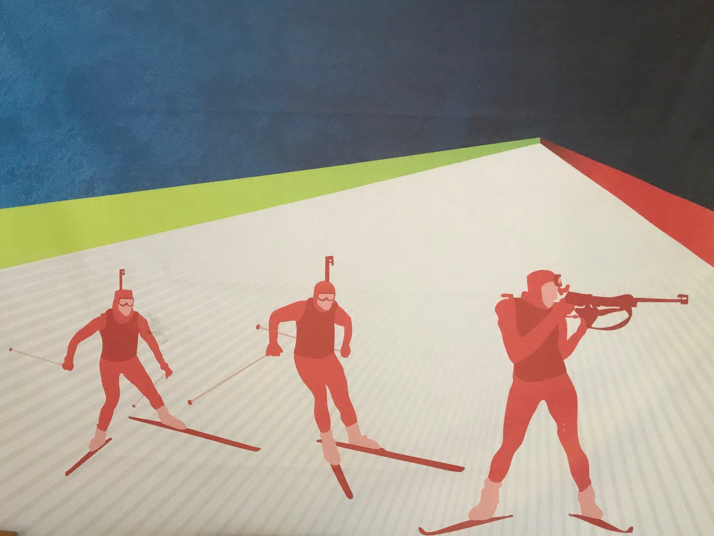 Ein nostalgisches Plakat heroisiert die Biathlon-Athleten in Hochfilzen