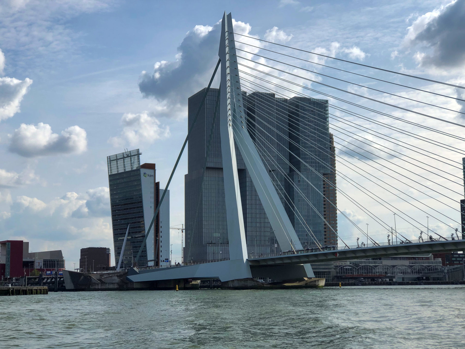 Die Erasmusbrücke in Rotterdam mit dem Hotel Nhow im Hintergrund