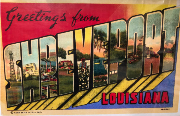 Vintage-Postkarte mit der Aufschrift Grüße aus Shreveport, Louisana.