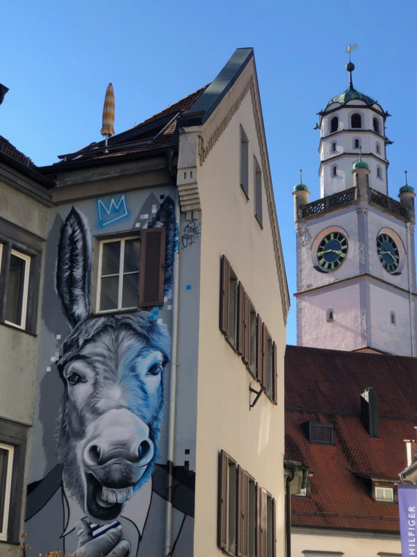 Street Art in Ravensburg Mural mit Esel und Turm