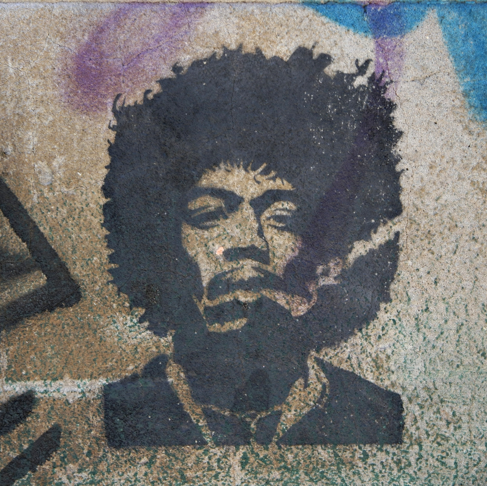 Mural von Jimi Hendrix, ein Promi, der im Hotelzimmer dran glauben musste