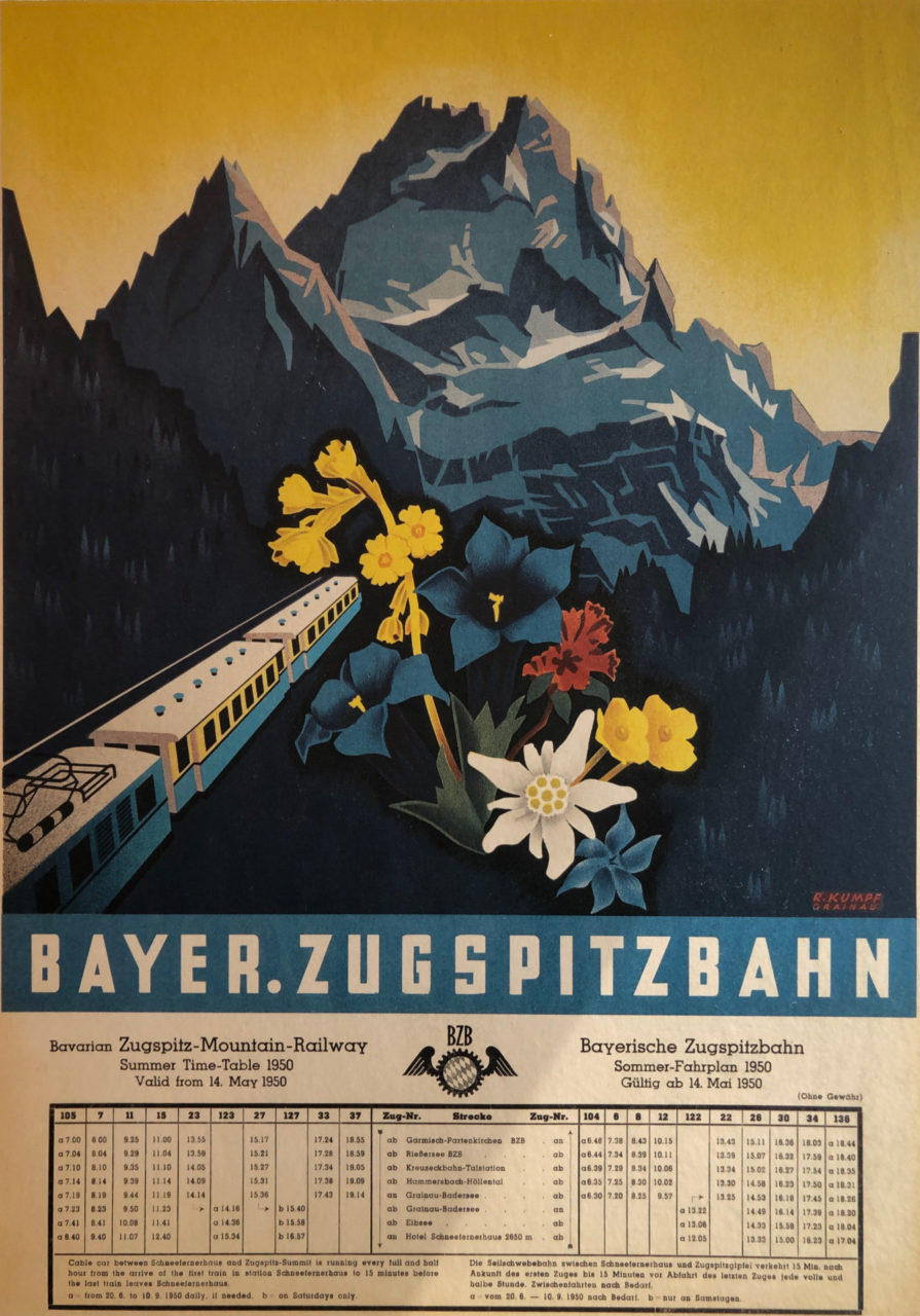 Historisches Plakat der Bayrischen Zugspitzbahn