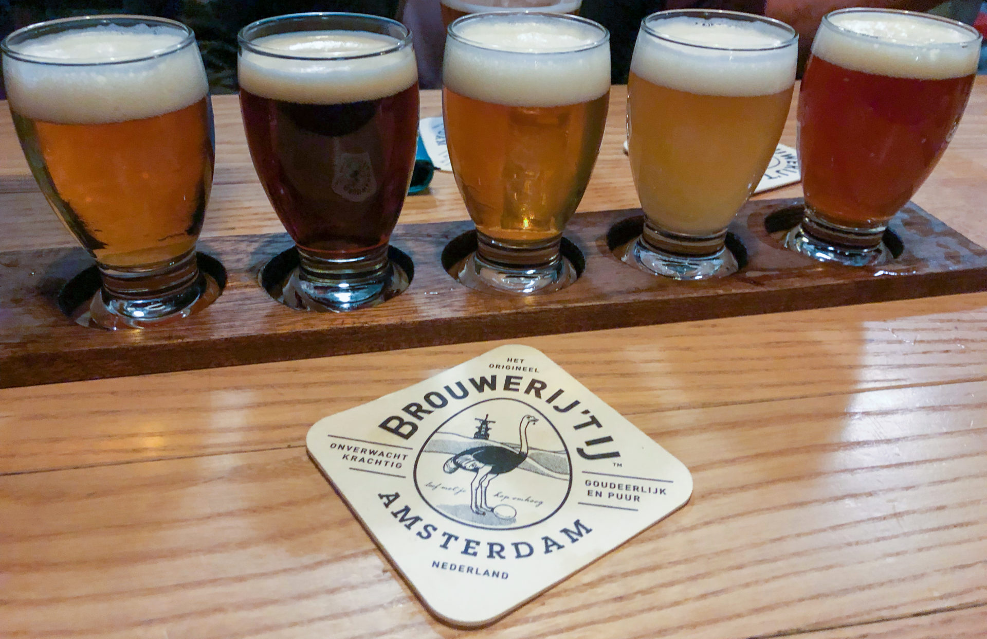 Top-Attraktion außerhalb des Grachtengürtels: Fünf Gläser mit unterschiedlichem Bier in der Brouwerij t'IJ