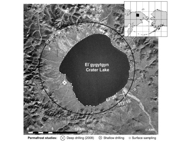 Karte vom Elgygytgyn-Krater in Sibirien