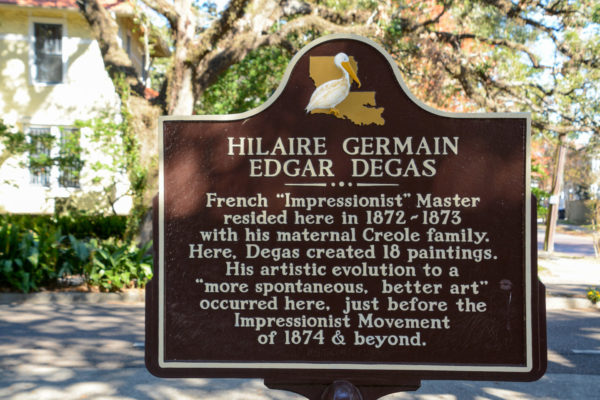 Der französische Impressionist Edgar Degas hat von 1872 bis 1873 auf Esplanade Avenue gewohnt