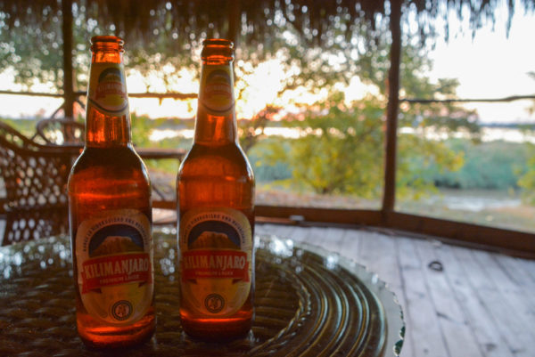 Zwei Flaschen Kilimandscharo Bier in der Lodge