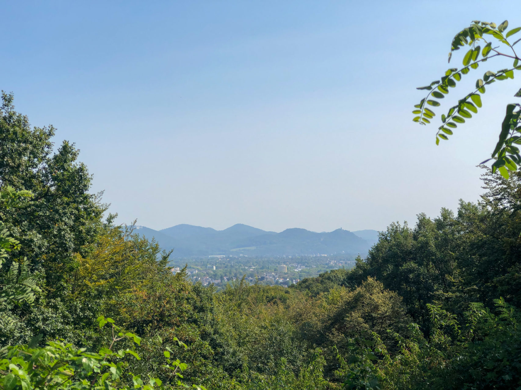 Das Siebengebirge baut sich hinter Bonn auf