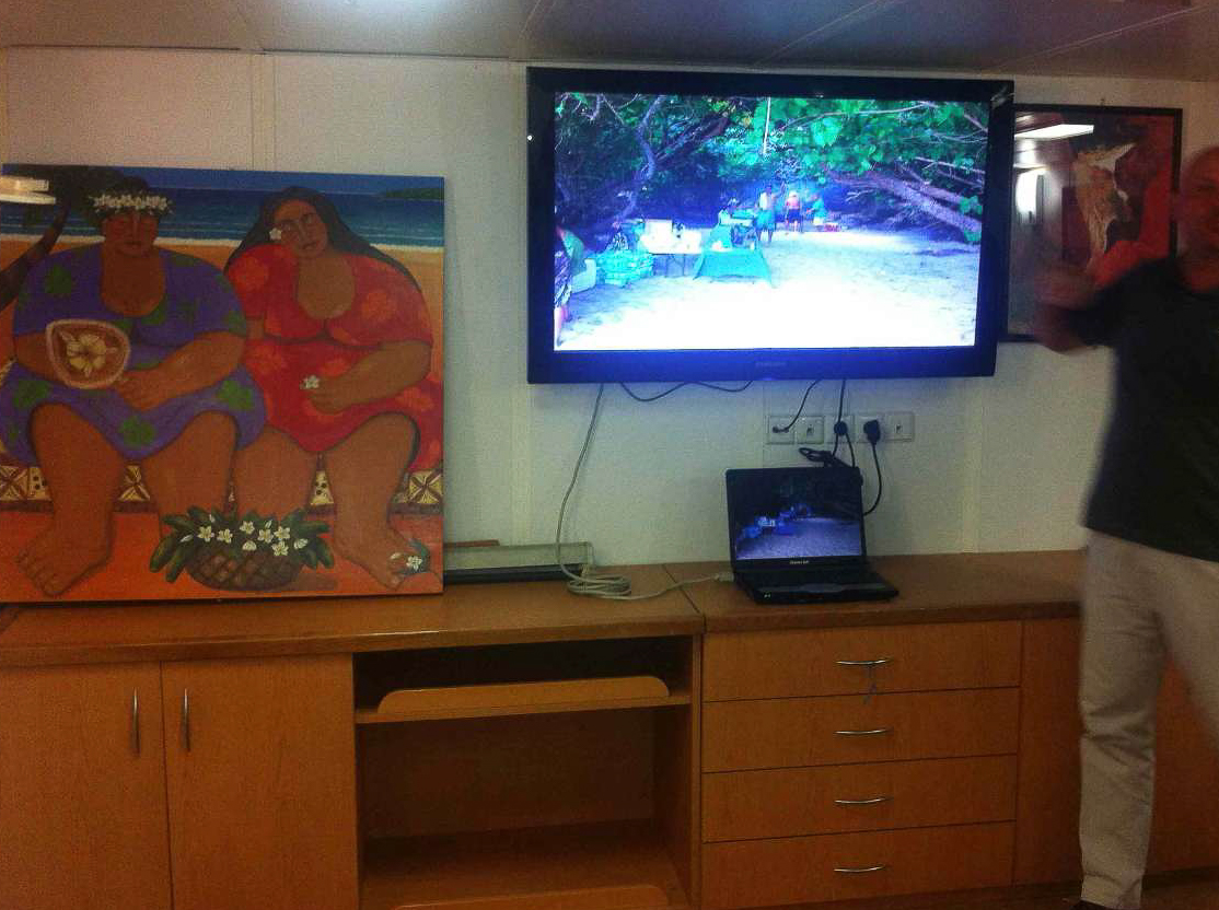 Imitat eines Gemäldes von Paul Gauguin neben Flachbildfernseher