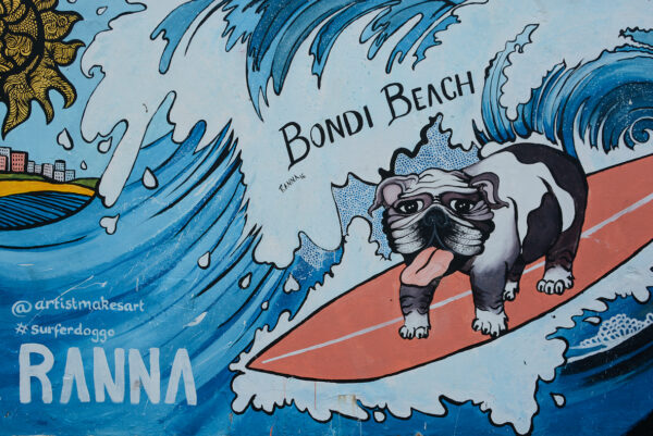 Street Art Wandgemälde mit Hund in Bondi Beach Sydney