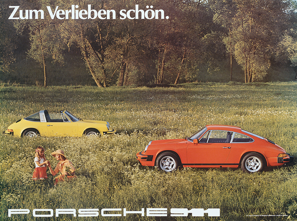 Alte Werbung für den Porsche 911 mit Text zum verlieben schön