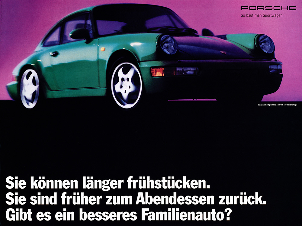 Werbung für Porsche als familienfreundliches Auto