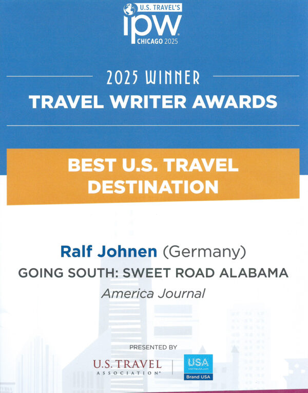 Urkunde Beste Reisegeschichte Ralf Johnen IPW Chicago 2025