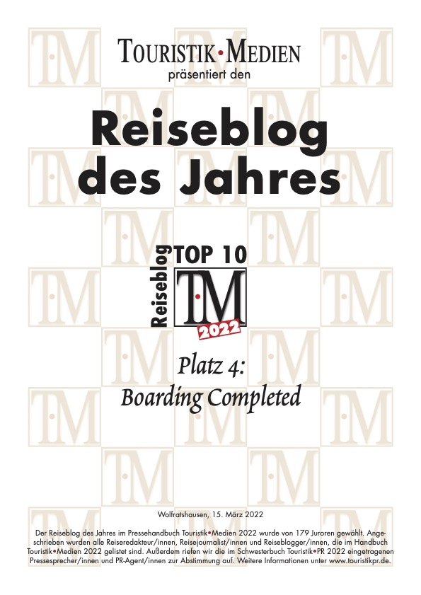 Reiseblog des Jahres Boarding Completed